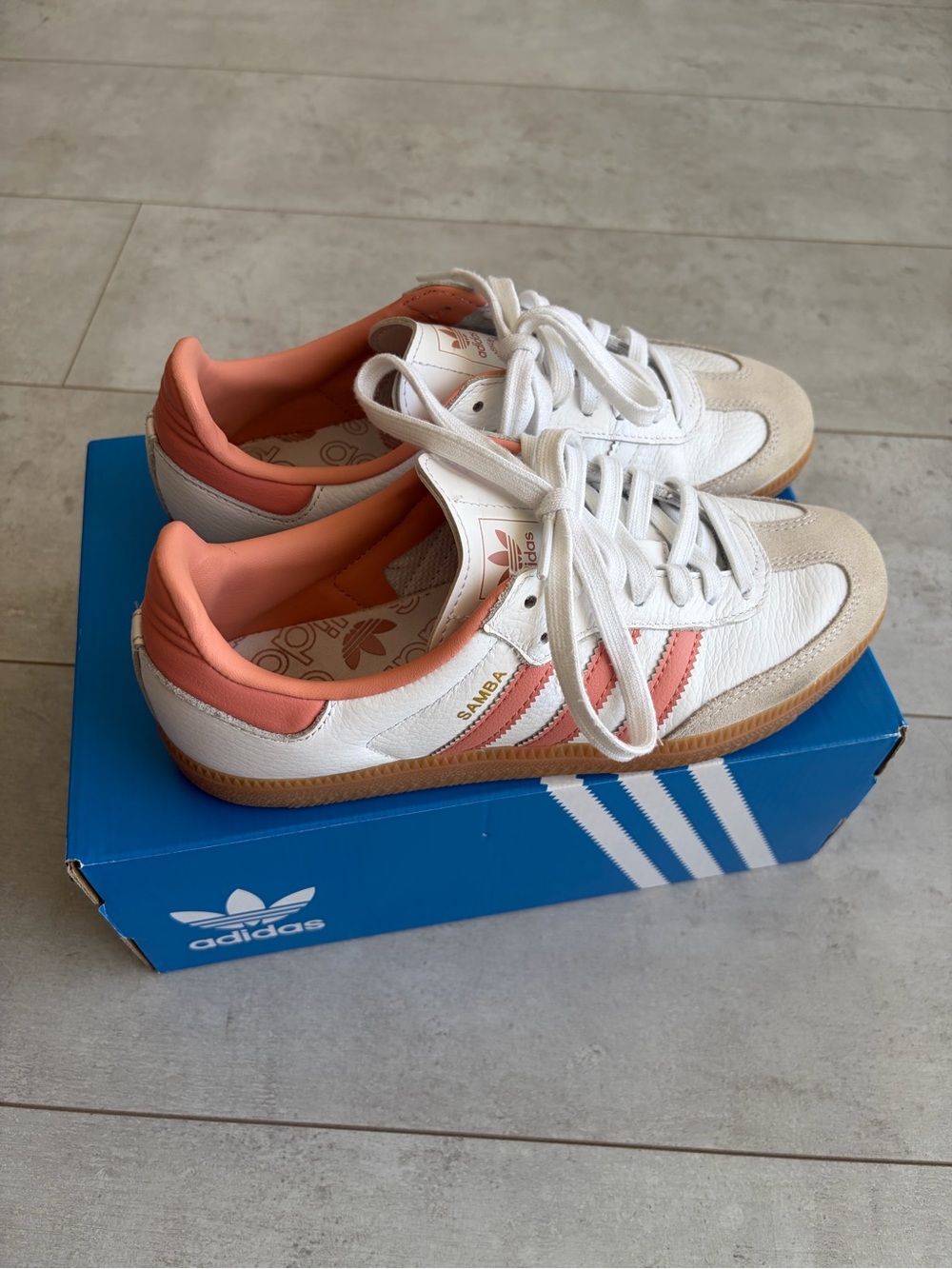 adidas Samba Leather Sneaker in White and Orange - Picture 4 of 11